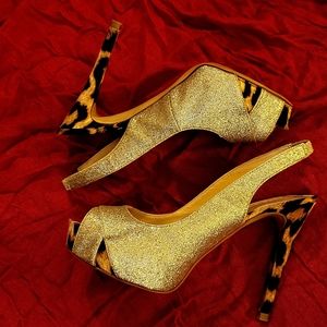 GUESS Gold Cheetah Slingback Heels - SIZE 7